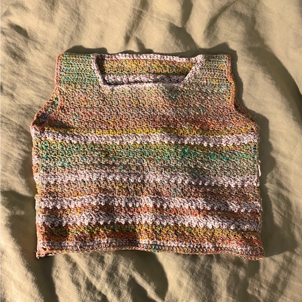 Cute handmade crochet striped rainbow cropped top.